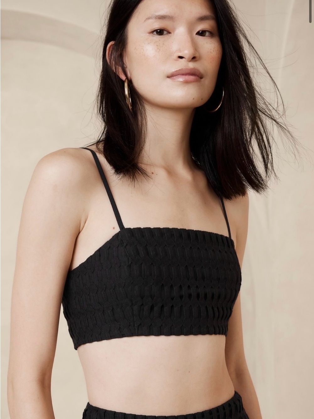 BNWT Banana Republic Black Textured Cropped Cami Top - Summit Line